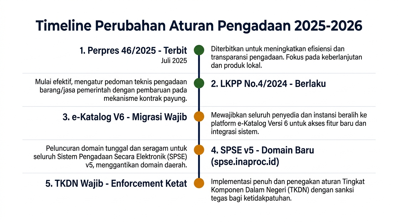 Timeline: perubahan aturan pengadaan 2025-2026, Perpres 46/2025 dan LKPP